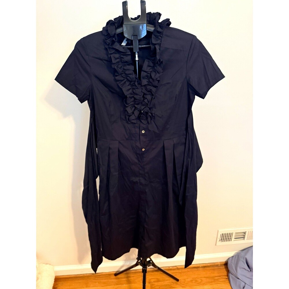 Lafayette 148 New York Black Ruffle Button Front Sheath Knee Dress 8